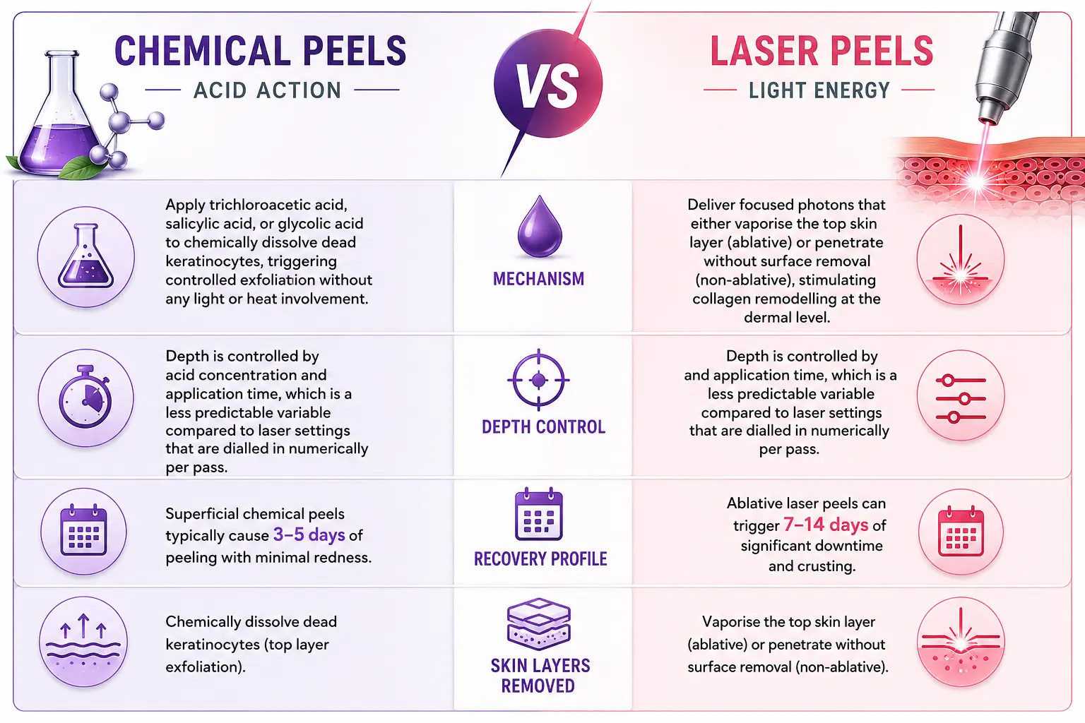Chemical Peels vs Laser Peels Infographic | Dr Swetha Cosmodermcentre Chemical Peels vs Laser Peels Infographic